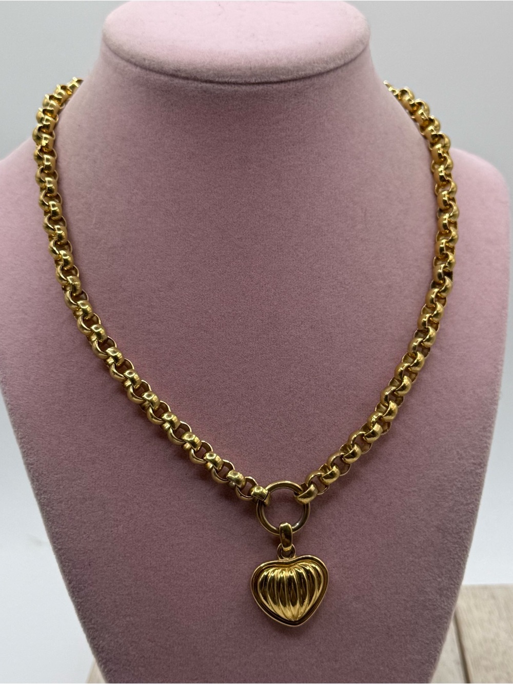 vintage Thick Gold Heart Pendant Chain Necklace